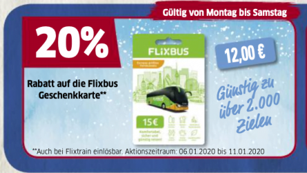FlixBus/FlixTrain cadeaukaart met 20% korting [grensdeal Duitsland] @Budni